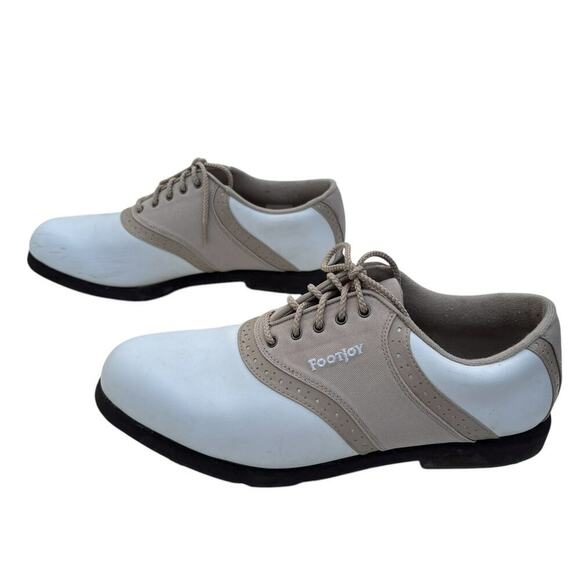 Footjoy Greenjoy Golf Shoes Women's Size 10 White Tan Saddle Oxfords - Picture 2 of 9